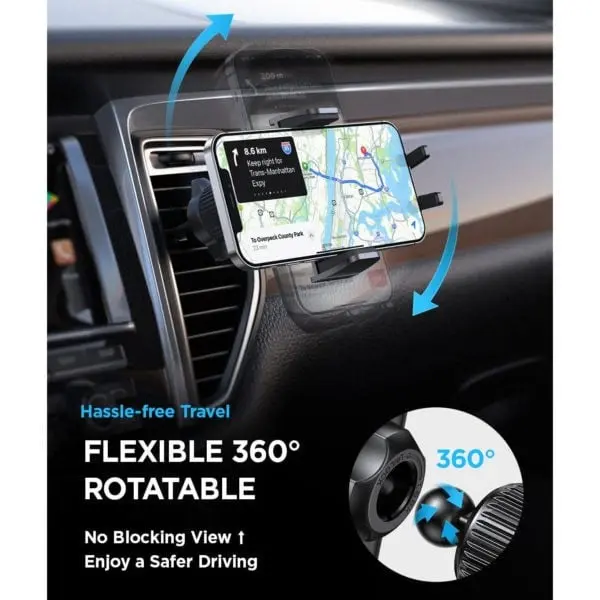 Close-up of car phone mount's secure clamp